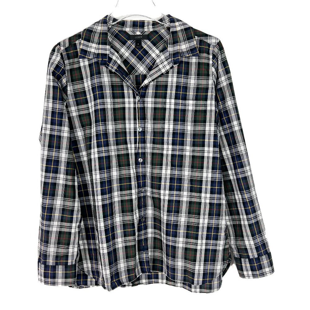 J. Crew Shrunken Boy Shirt in Forest Plaid Buttondown Top Size 12 L1377